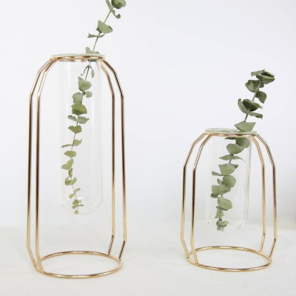 Geometric Floating Iron and Glass Propagation Vase