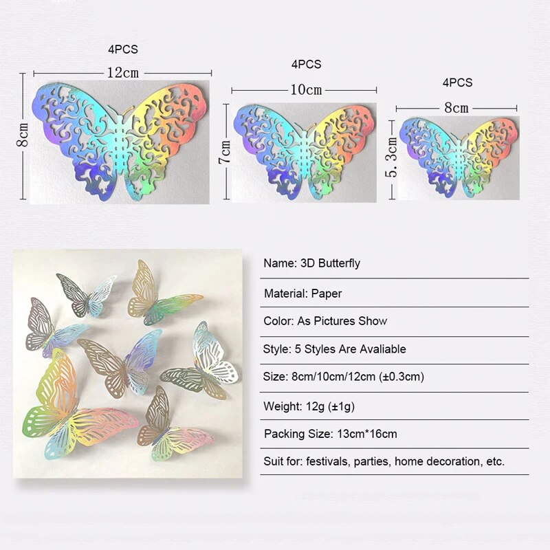 3D Effect Crystal Butterflies Wall Sticker