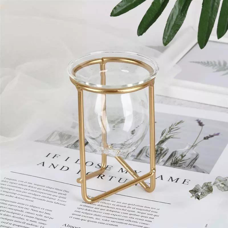 Glass Propagation Vase with Geometric Iron Stand