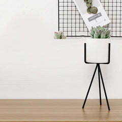 Long Tabletop Ceramic Planter with Geometric Iron Stand