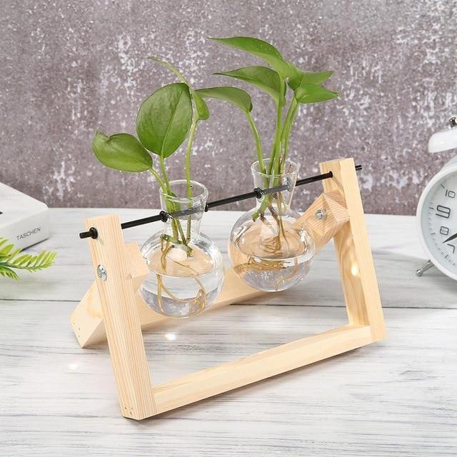 Glass Propagation Vase with A-Frame Wooden Stand