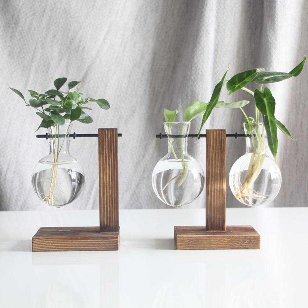 Glass Propagation Vase with Vertical Wooden Stand