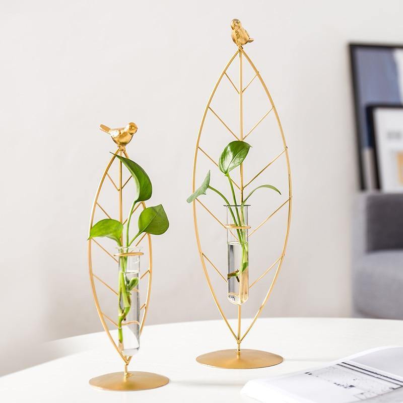 Gold Flora Metal and Glass Test Tube Propagation Vase